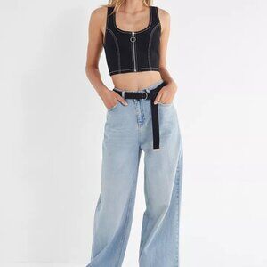 Black Zipper Top - Urban Outfitters